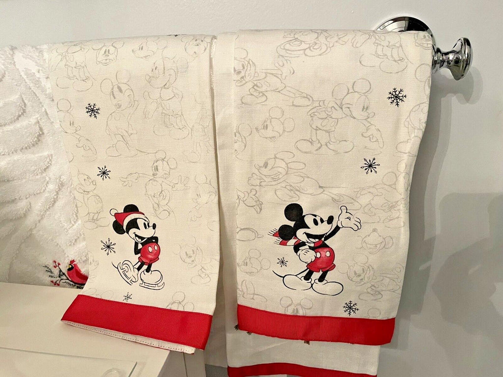 Pottery barn Disney Mickey Mouse hand towel Kitchen holiday Christmas SET 2 ??