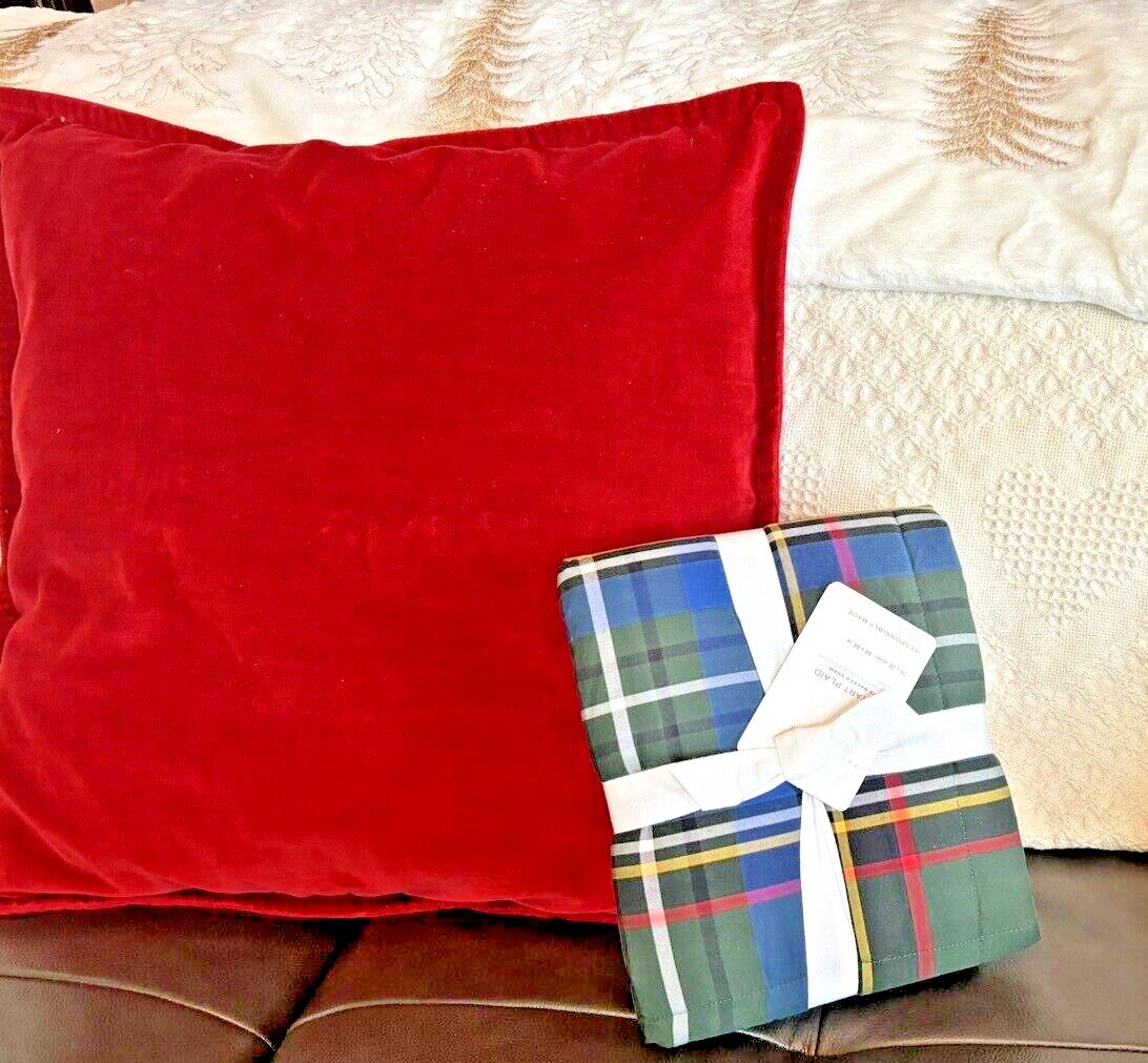 Pottery Barn Plaid Disney Pillow cover sham holiday Christmas party Sherpa kid =