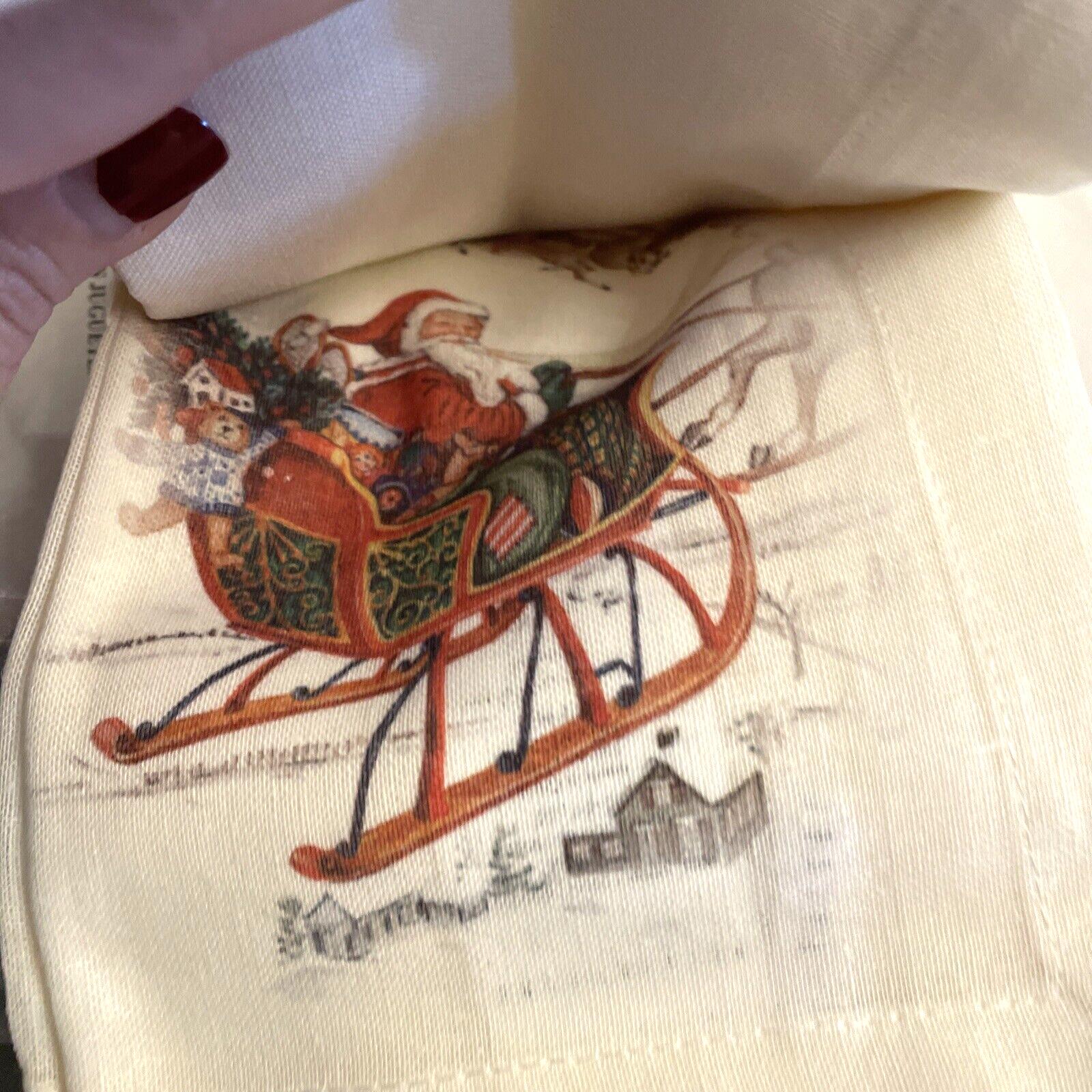 Pottery barn Christmas party napkin gift holiday Santa snowman tree SET 4 "