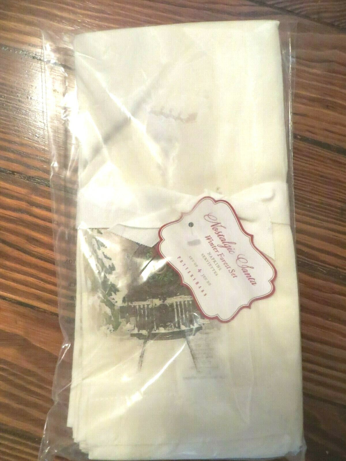 Pottery barn Christmas party napkin gift holiday Santa snowman tree SET 4 "