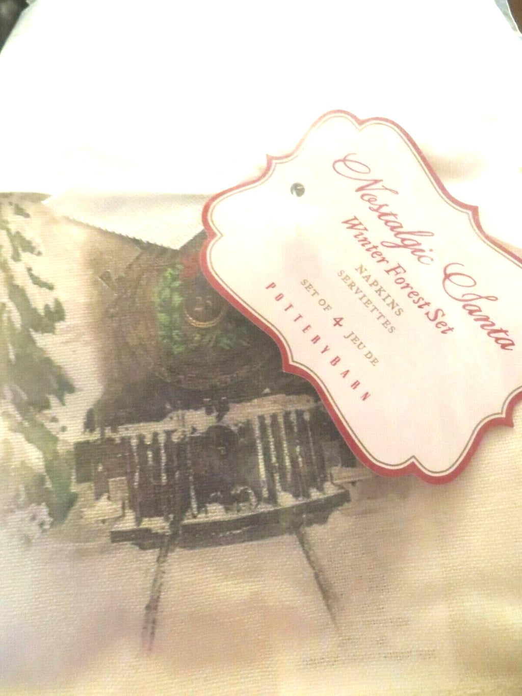 Pottery barn Christmas party napkin gift holiday Santa snowman tree SET 4 "