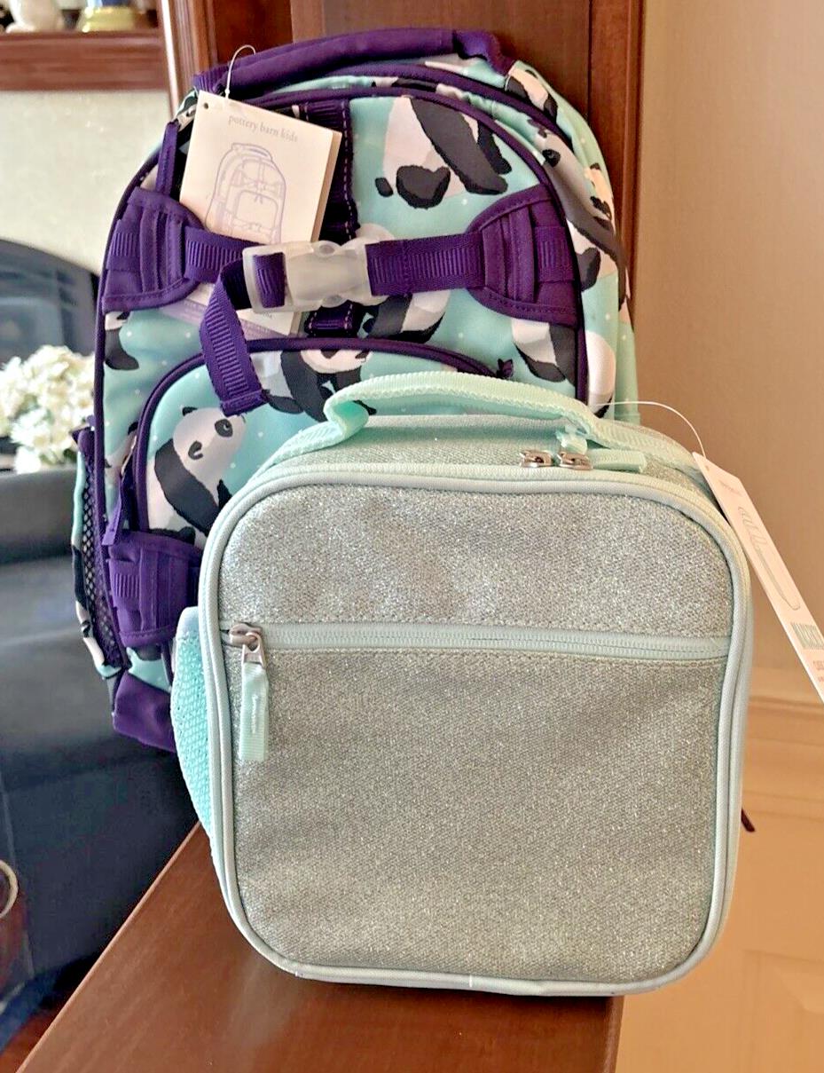School Pottery barn Glitter BACKPACK Lunch Travel Bag Panda Disney girl ??  .
