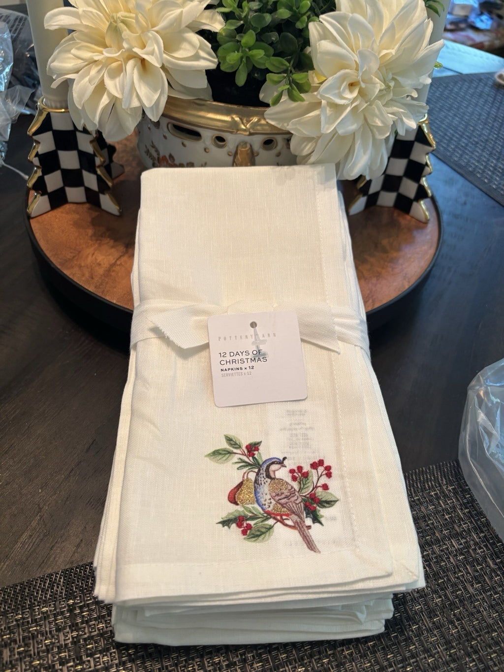 Disney Pottery barn holiday table Nutcracker napkin white party SET 12 Christmas