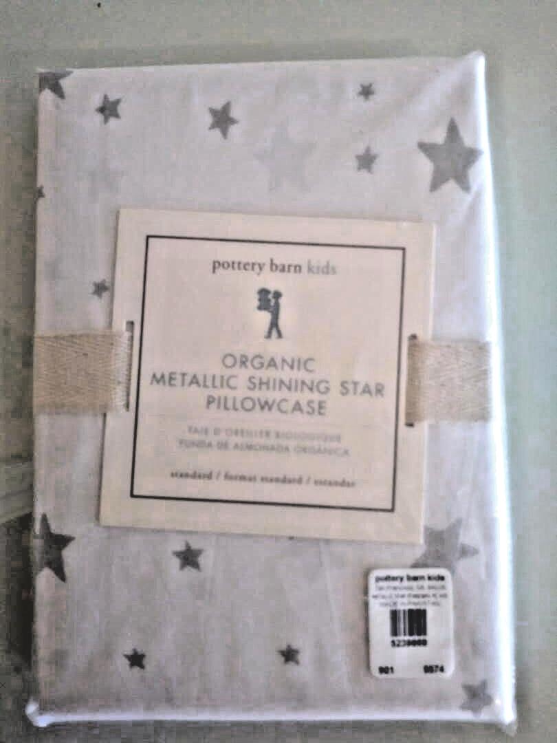 pottery barn cotton SILVER SHINING STAR pillowcase holiday kid gift party y