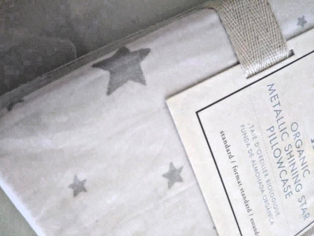 pottery barn cotton SILVER SHINING STAR pillowcase holiday kid gift party y