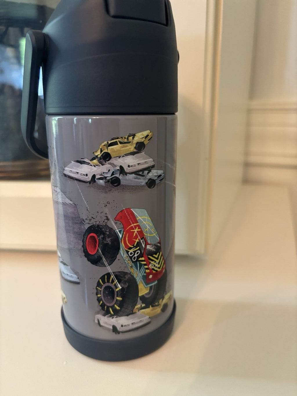 Pottery barn school Disney HOT WHEELS Monster Truck Water Bottle birthday boy  .