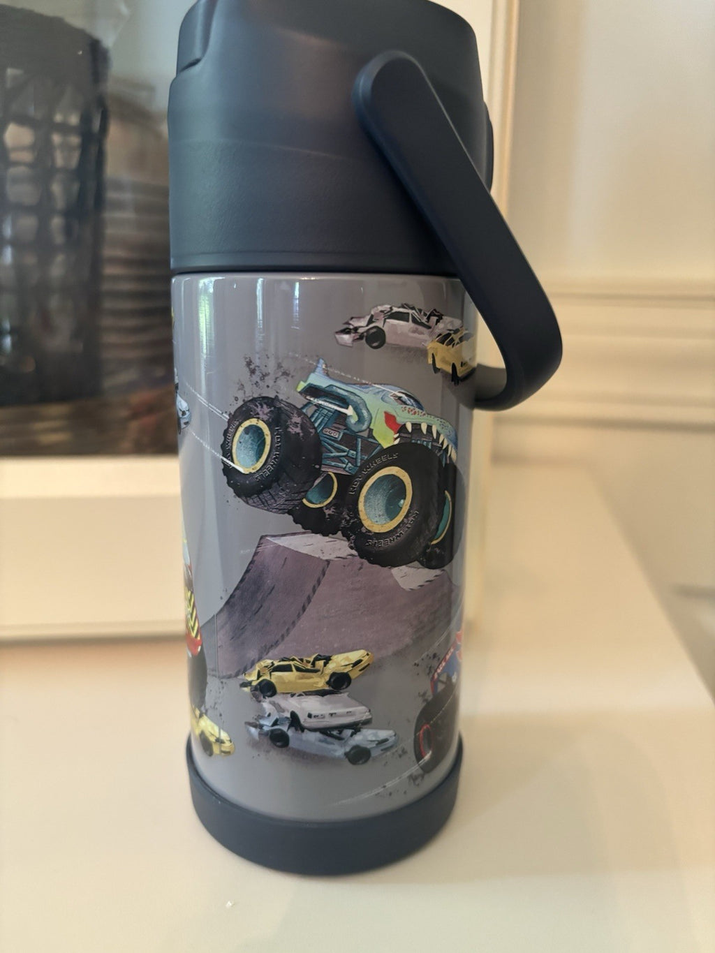 Pottery barn school Disney HOT WHEELS Monster Truck Water Bottle birthday boy  .