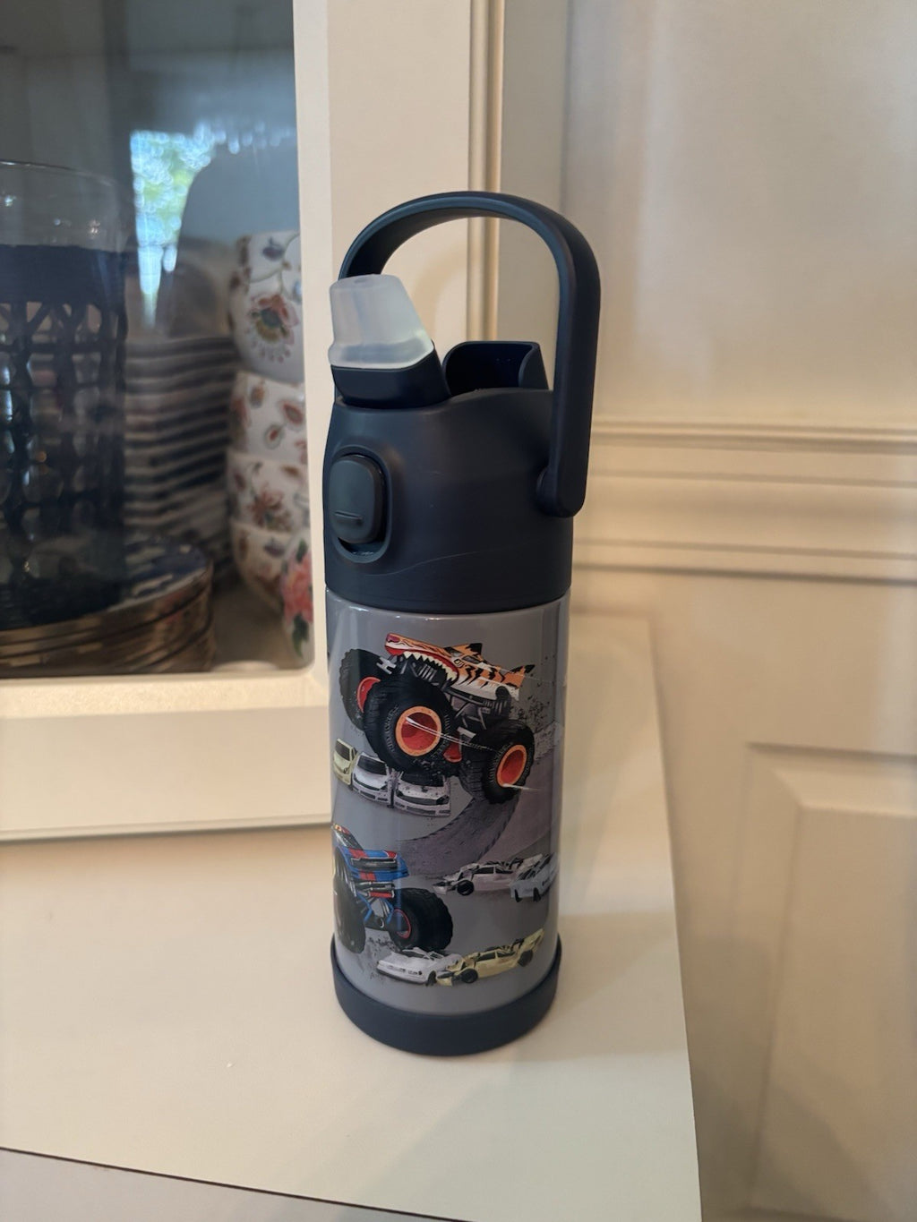Pottery barn school Disney HOT WHEELS Monster Truck Water Bottle birthday boy  .
