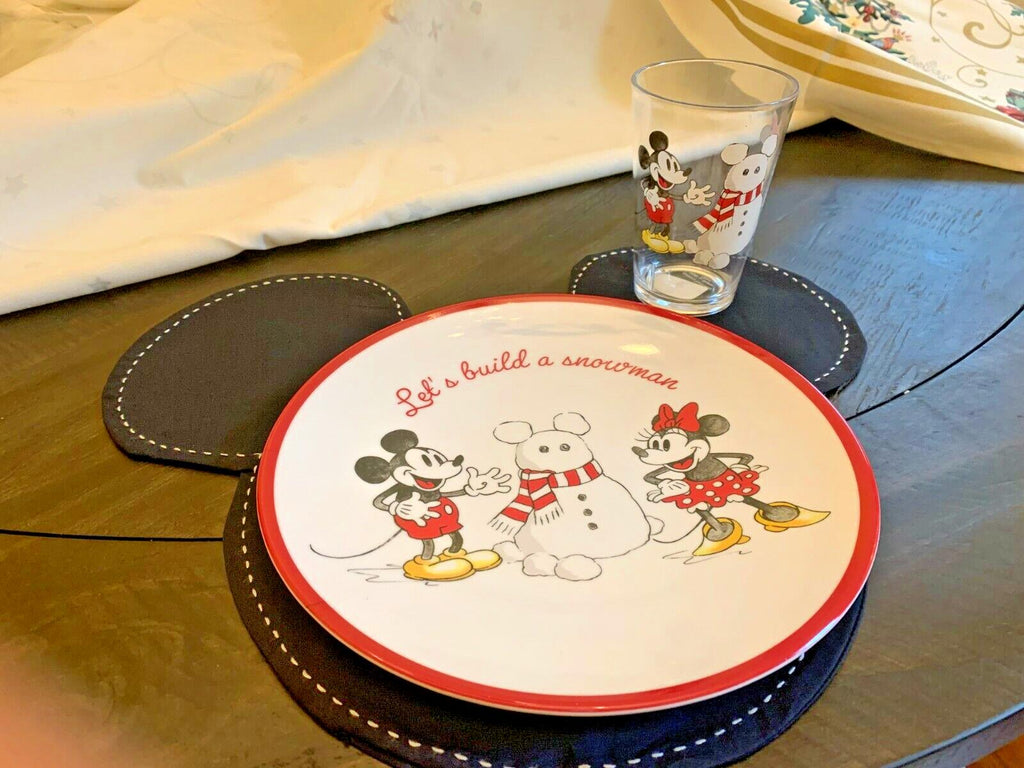 Disney Pottery Barn Mickey Mouse holiday Plate+CUP+PLACE MAT Christmas gift m