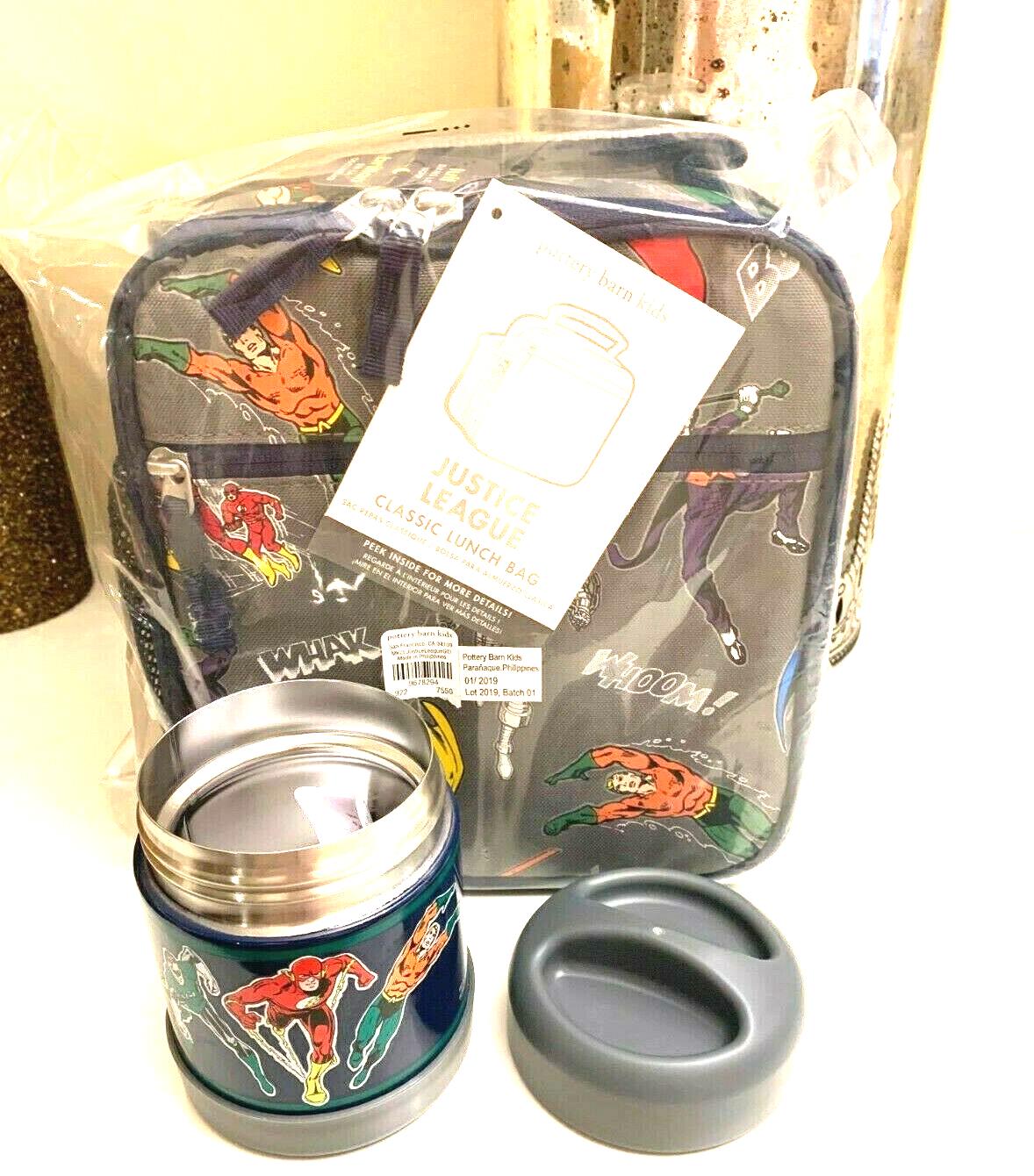 Pottery Barn School marvel Superman Lunch box bag Batman Justice space SET boy "