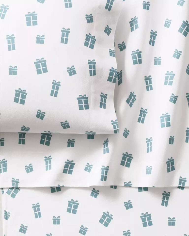 Garnet Hill holiday Christmas SHEET SET village gift Twin Flannel present $199 =