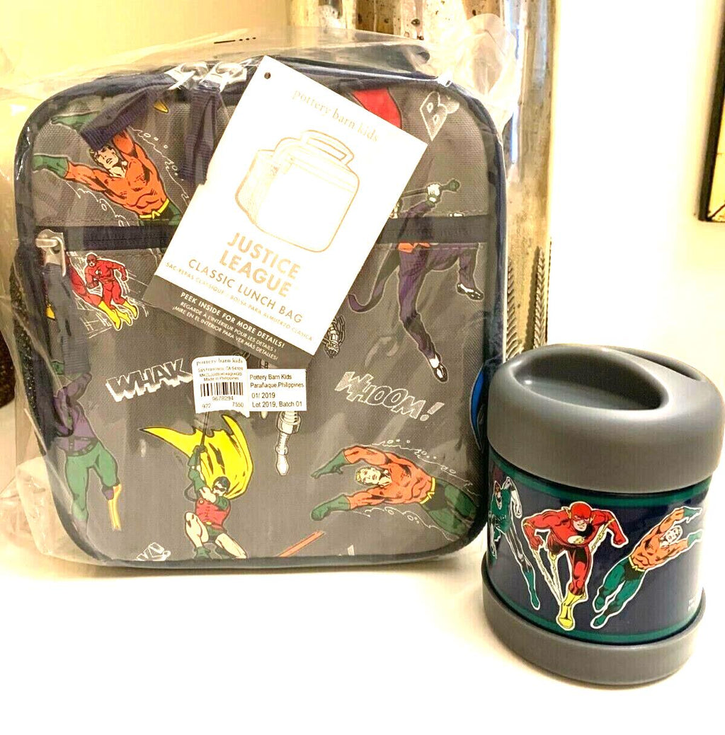 Pottery Barn School marvel Superman Lunch box bag Batman Justice space SET boy "