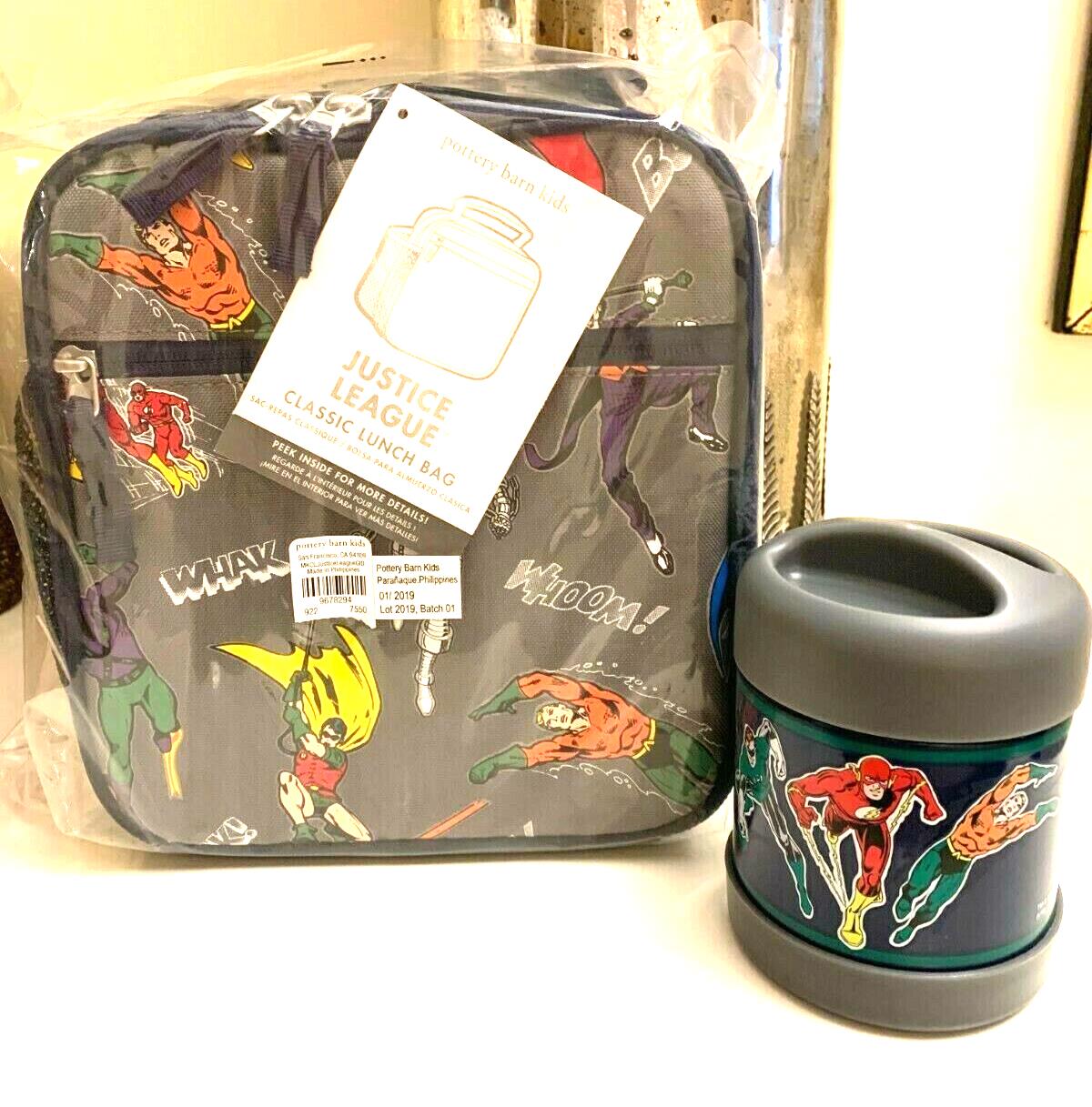 Pottery Barn School marvel Superman Lunch box bag Batman Justice space SET boy "