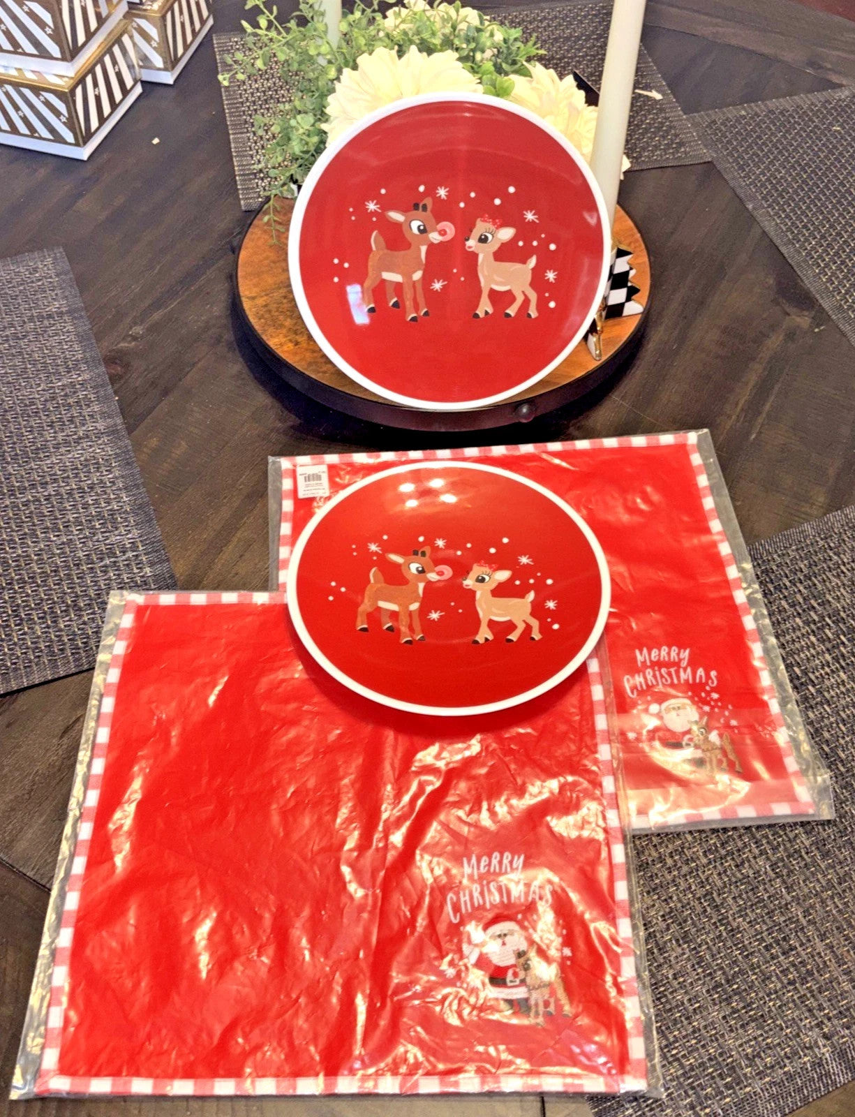 Pottery Barn holiday Christmas Rudolph santa party Disney dinner PLATE NAPKIN 4