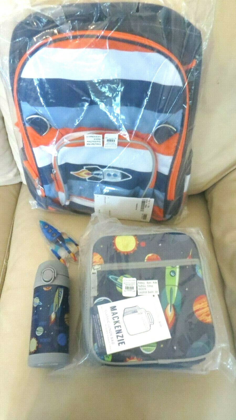 School Pottery barn planet Backpack Disney space+LUNCH BOX+Water gift boy .