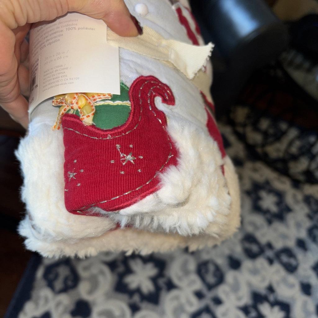 Pottery Barn Christmas Holiday Pillow SHAM Rudolph Jolly Santa fur Party kid `