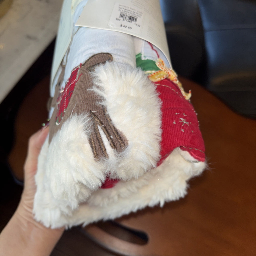 Pottery Barn Christmas Holiday Pillow SHAM Rudolph Jolly Santa fur Party kid `