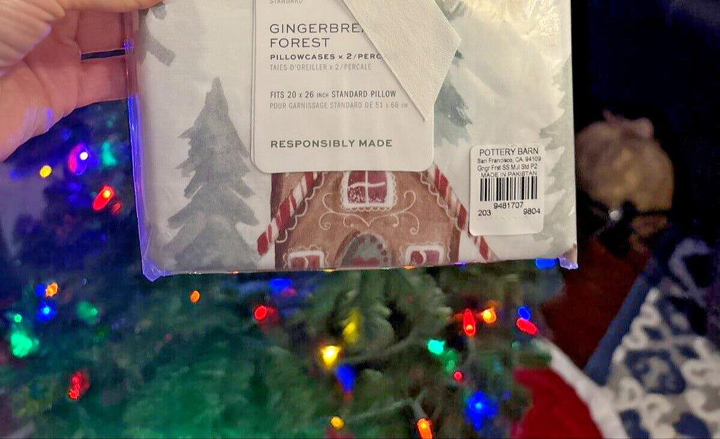 Pottery Barn Holiday Gingerbread Forest Christmas party pillowcase KING SET 2 y