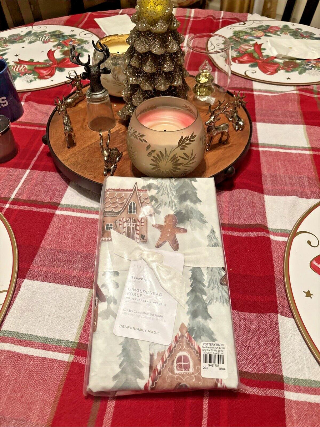 Pottery Barn Holiday Gingerbread Forest Christmas party pillowcase KING SET 2 y