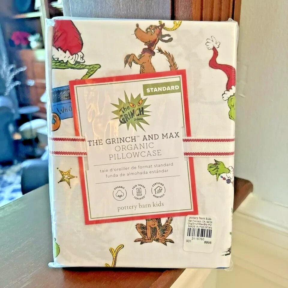 Pottery Barn Grinch Max Holiday Dr Seuss Christmas Gift dog Kids Pillowcase m
