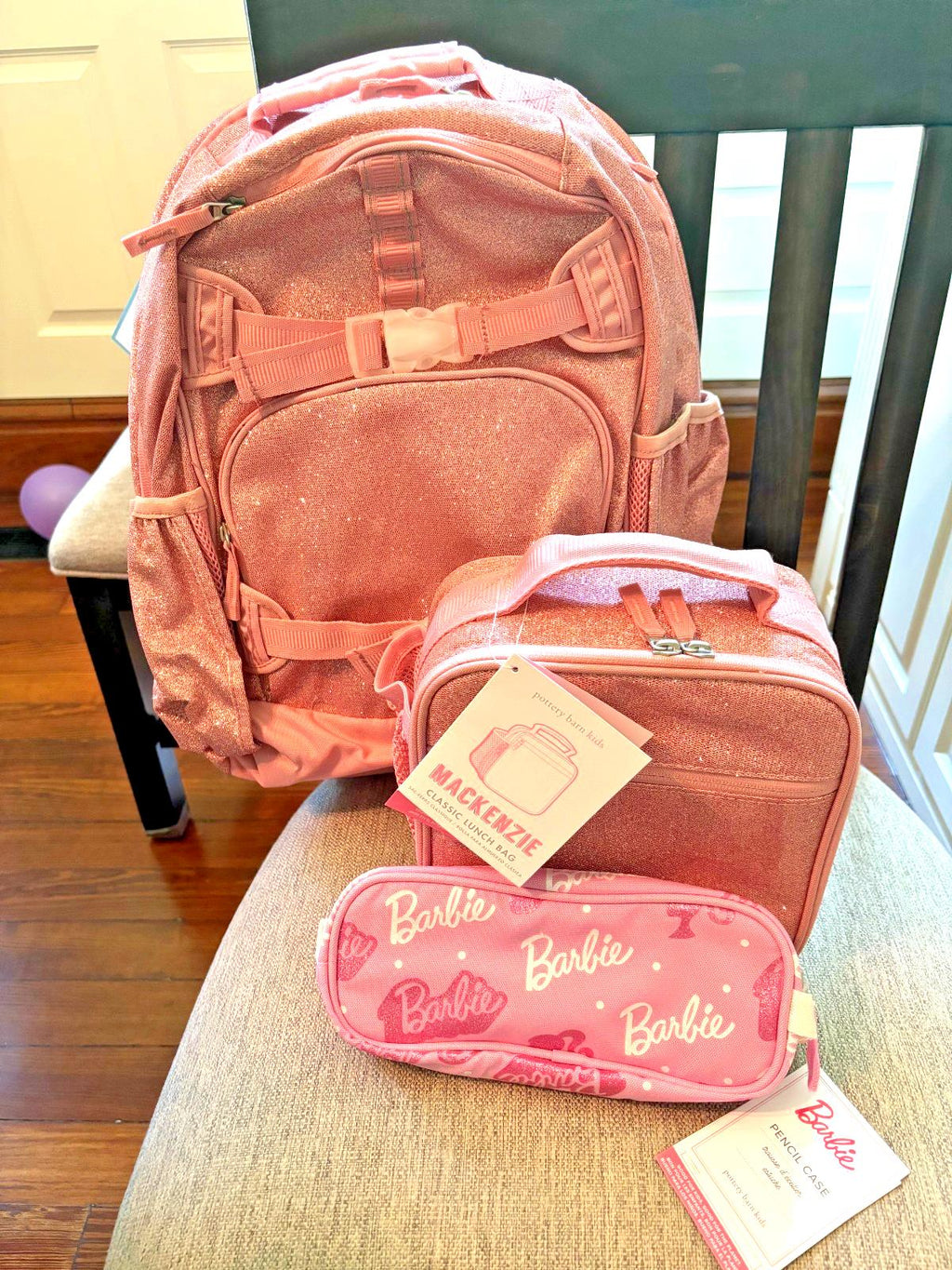Pottery barn school Disney princess glitter Barbie Travel BACKPACK LUNCH girl .