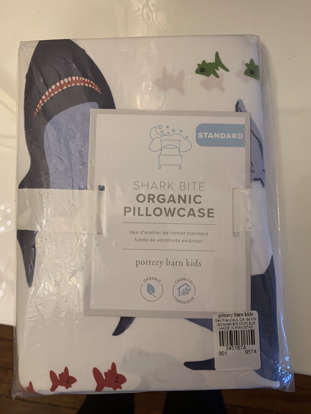 Pottery Barn Disney SHARK holiday gift ocean surf party School Boy Pillowcase "