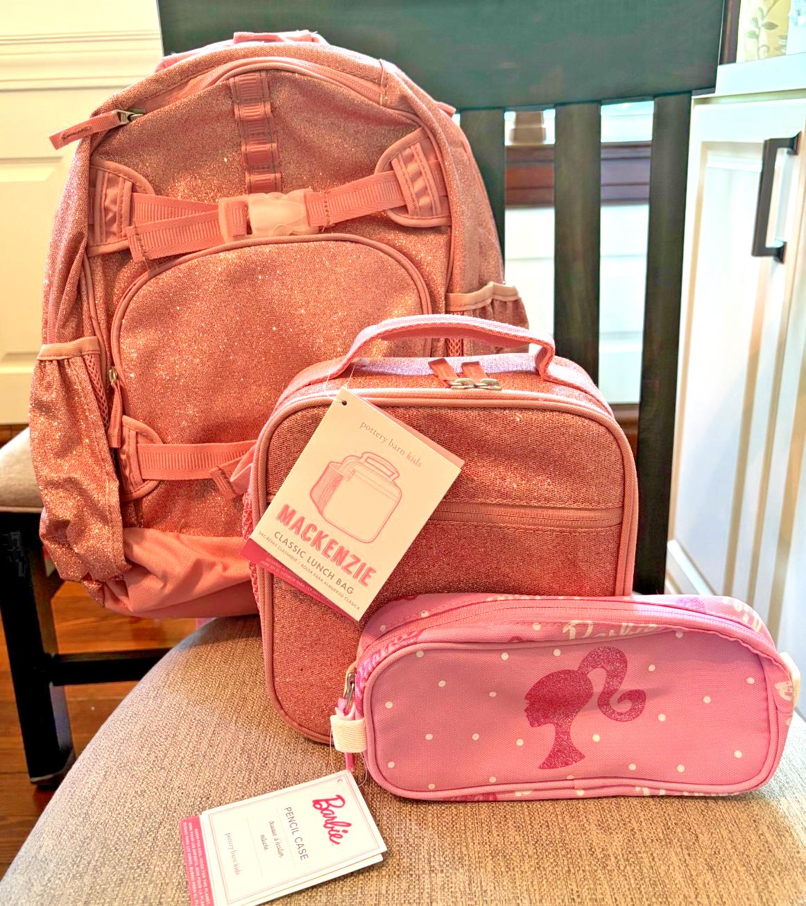 Pottery barn school Disney princess glitter Barbie Travel BACKPACK LUNCH girl .