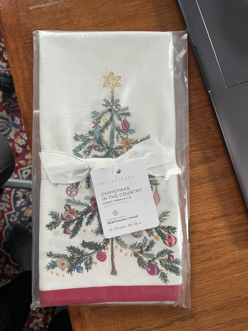 Pottery Barn Disney Holiday towel Christmas Country Tree gift party SET 2 NEW =