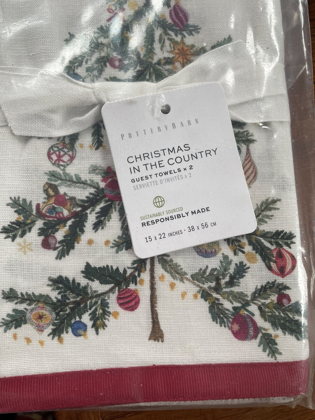 Pottery Barn Disney Holiday towel Christmas Country Tree gift party SET 2 NEW =