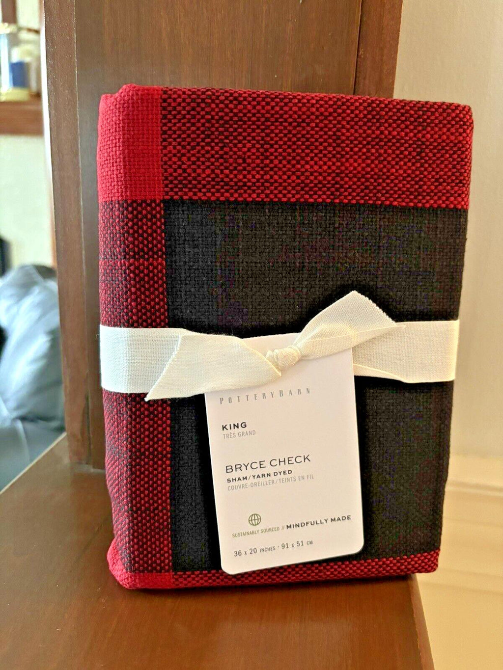 Pottery Barn Holiday Plaid PILLOW SHAM KING Christmas Buffalo Check Disney `