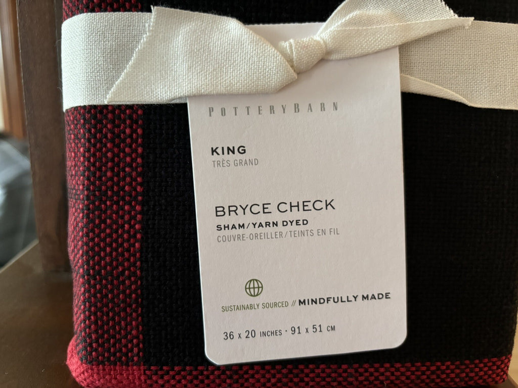 Pottery Barn Holiday Plaid PILLOW SHAM KING Christmas Buffalo Check Disney `