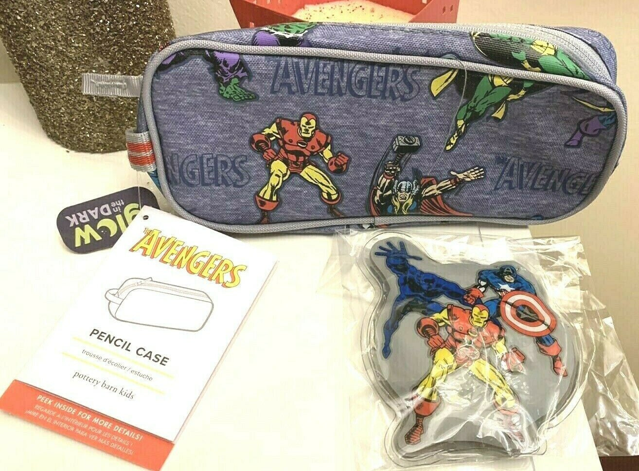 School Pottery barn Flash Batman Lunch bag+Marvel Pencil case Avengers pre k .