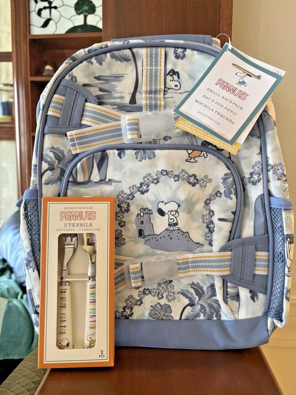 Pottery Barn school SNOOPY Disney Backpack Peanuts Travel bag utensil Pre k  . /