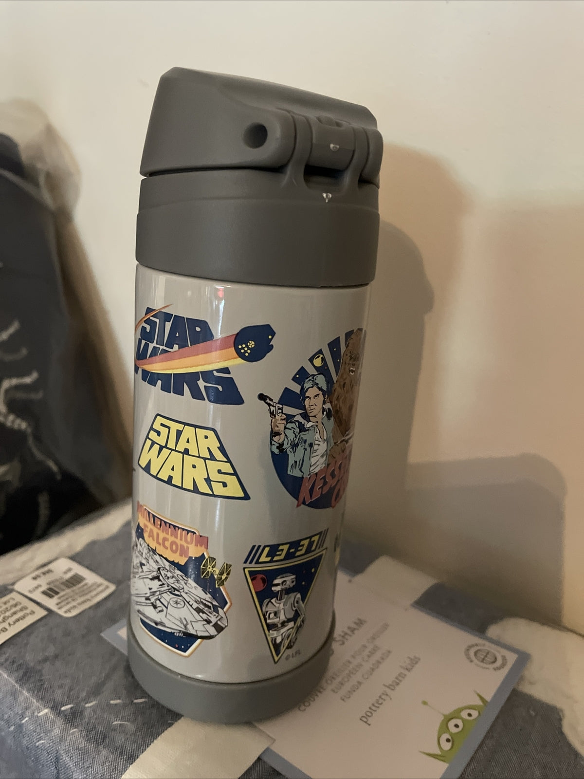 School Disney Pottery barn STAR WARS boy WATER BOTTLE Jedi space gift droid ??.