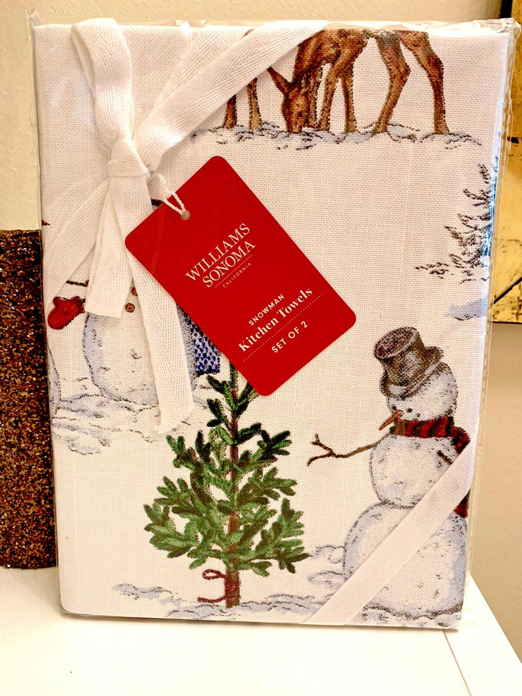 Williams sonoma towel Kitchen Snowman Holiday Christmas party pottery barn SET 2