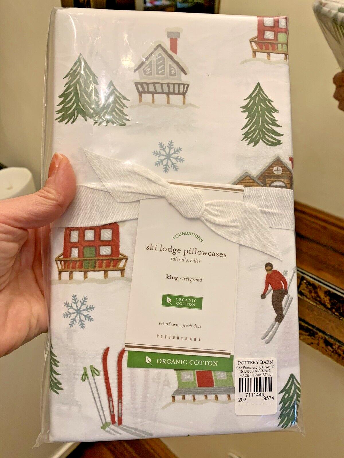 Pottery Barn Disney KING Ski village pillowcase holiday party gift bed SET 2  =