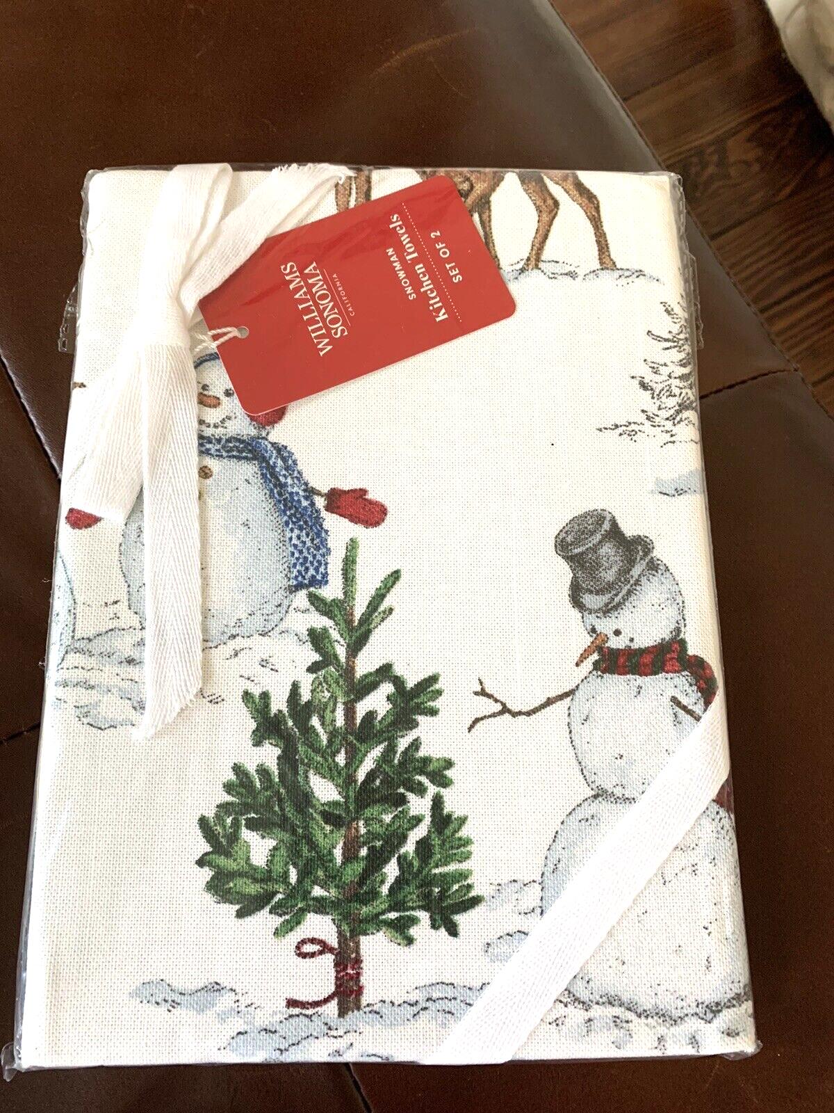 Williams sonoma towel Kitchen Snowman Holiday Christmas party pottery barn SET 2