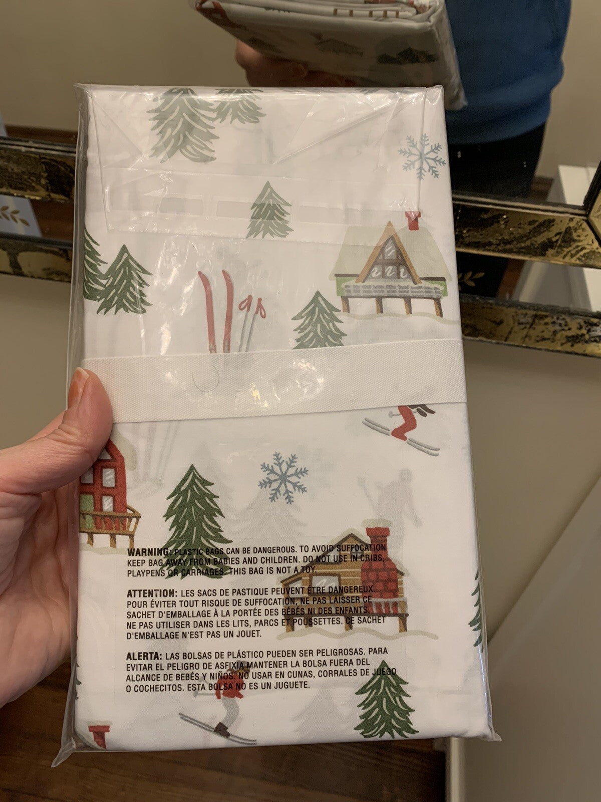 Pottery Barn Disney KING Ski village pillowcase holiday party gift bed SET 2  =