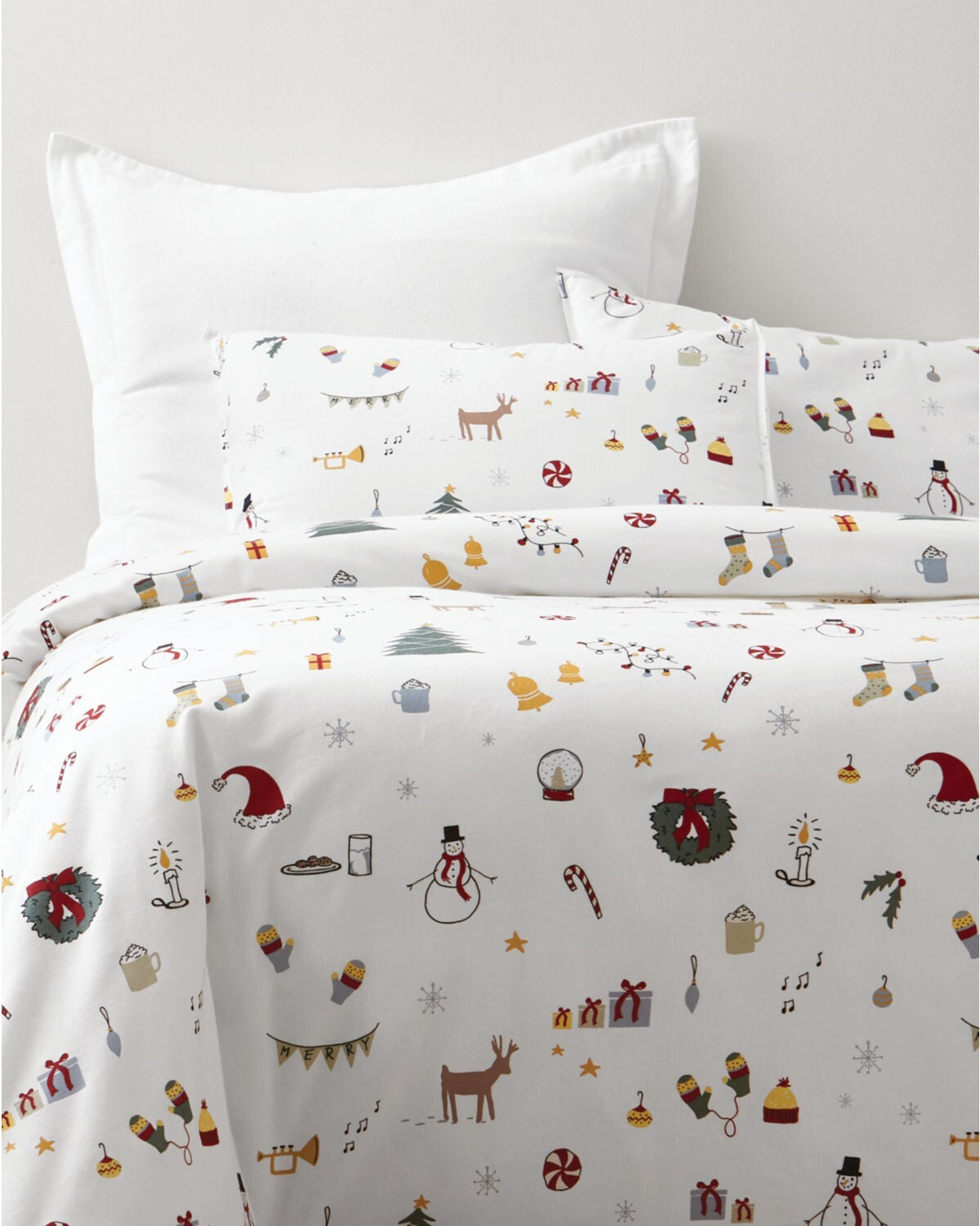 Garnet Hill holiday Snowman Deer Pillow cover Sham Christmas gift party KING `