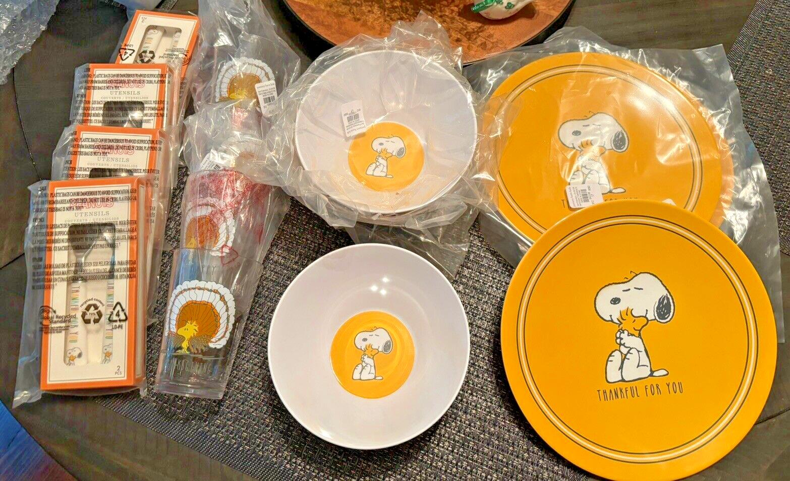 Disney Snoopy Pottery Barn plate cup Bowl+UTENSILS Peanuts Party Disney SET 16