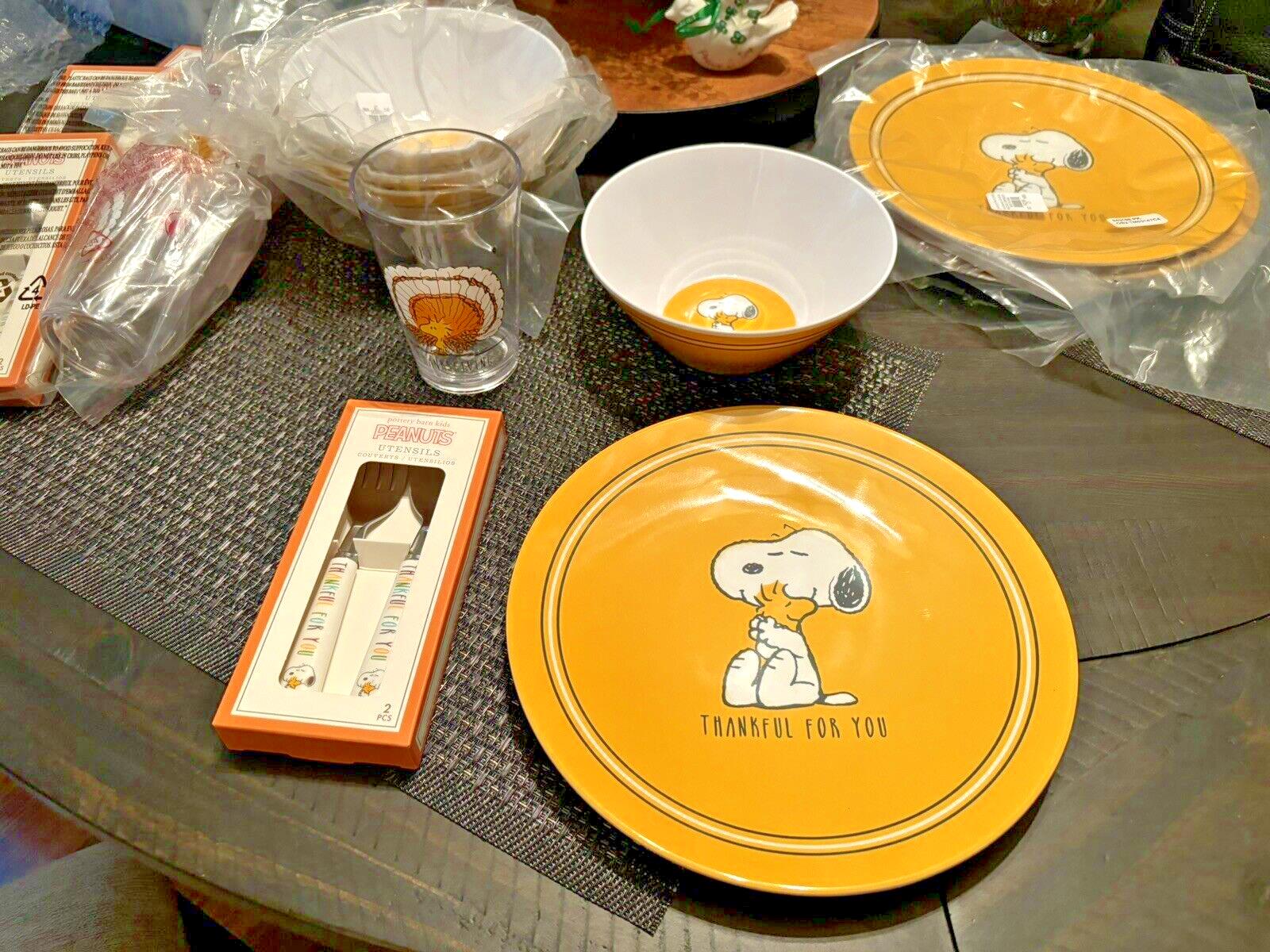 Disney Snoopy Pottery Barn plate cup Bowl+UTENSILS Peanuts Party Disney SET 16