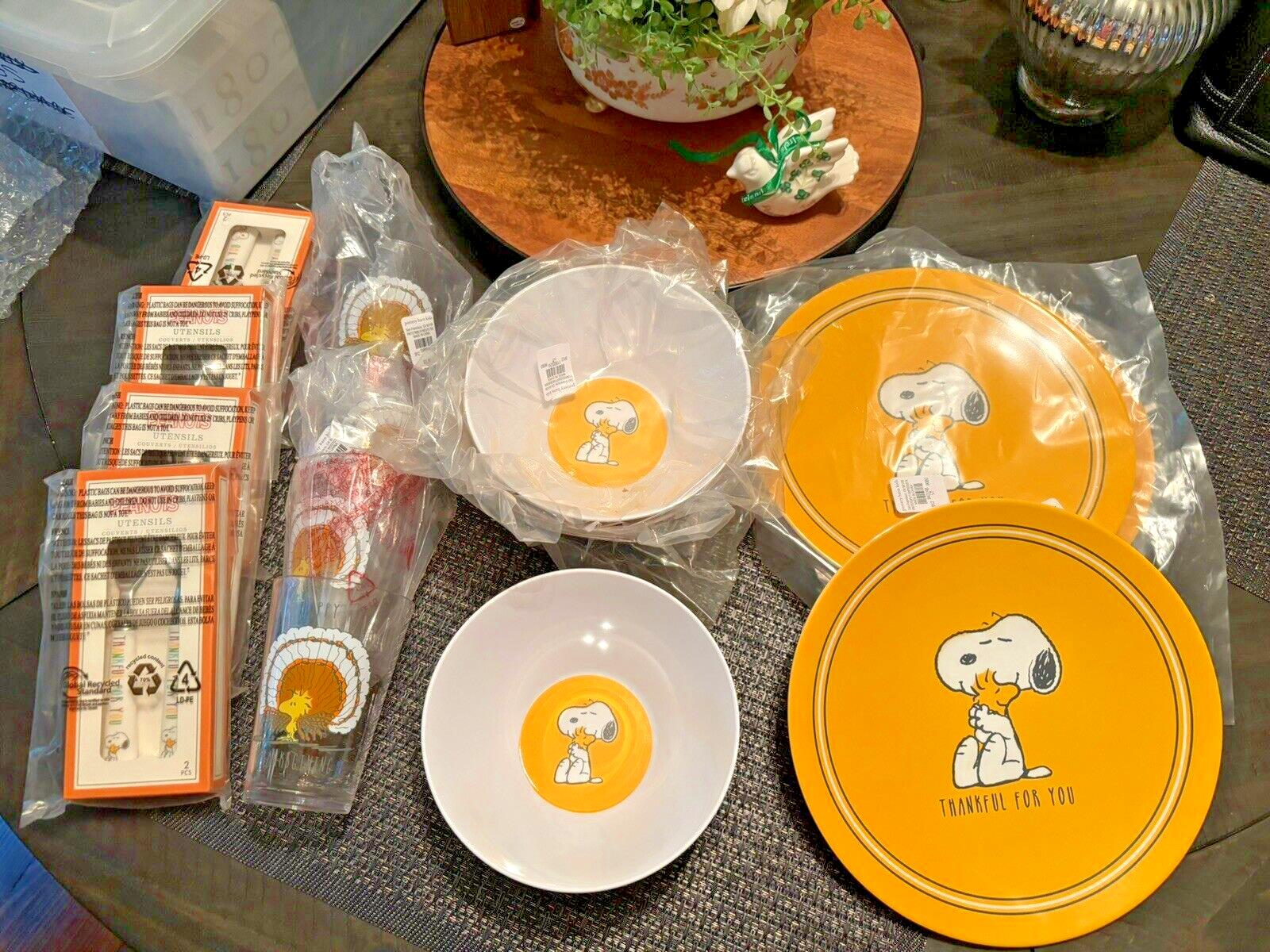 Disney Snoopy Pottery Barn plate cup Bowl+UTENSILS Peanuts Party Disney SET 16