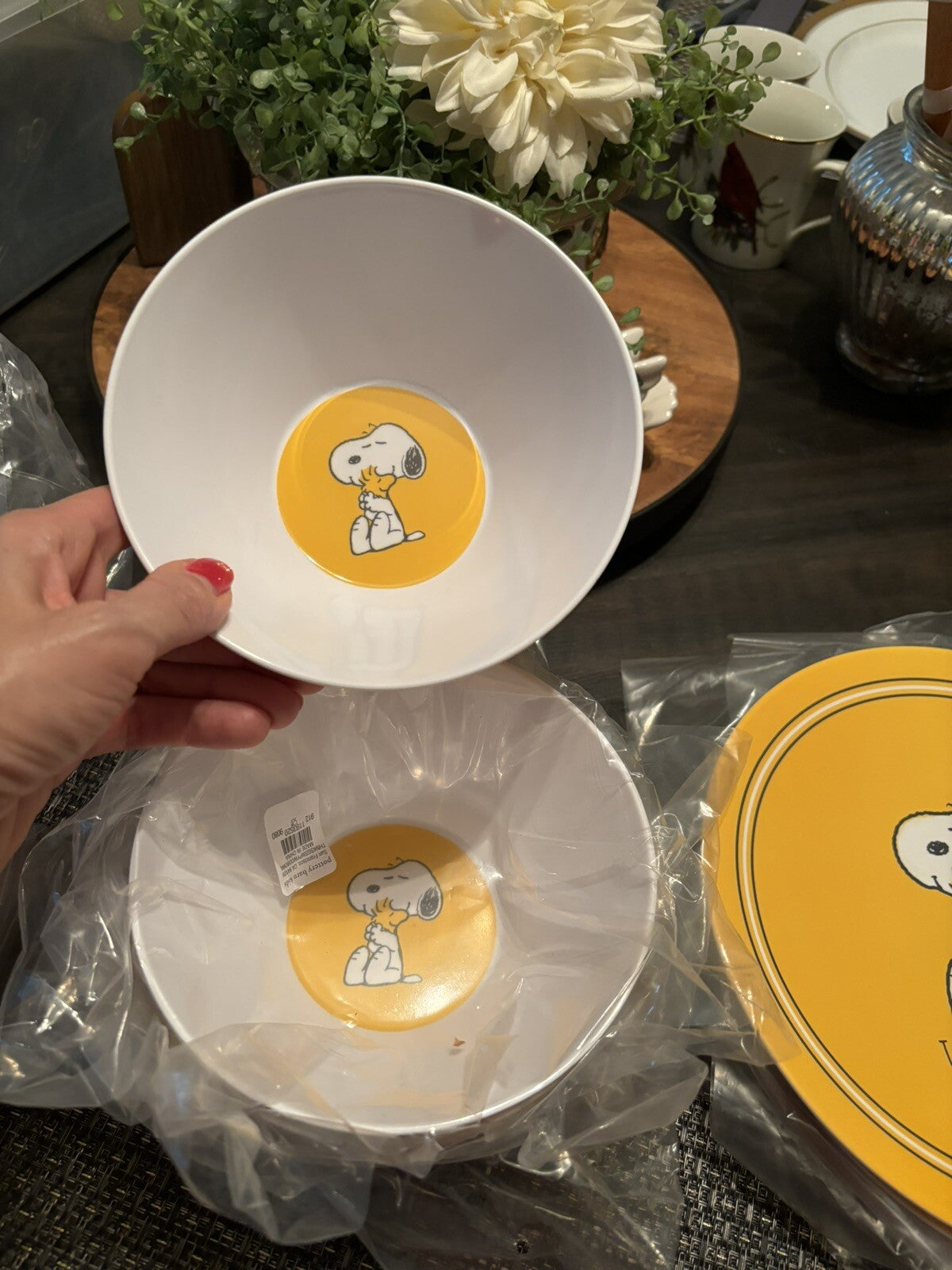 Disney Snoopy Pottery Barn plate cup Bowl+UTENSILS Peanuts Party Disney SET 16