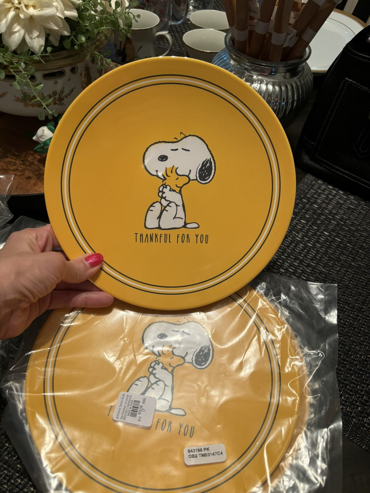 Disney Snoopy Pottery Barn plate cup Bowl+UTENSILS Peanuts Party Disney SET 16