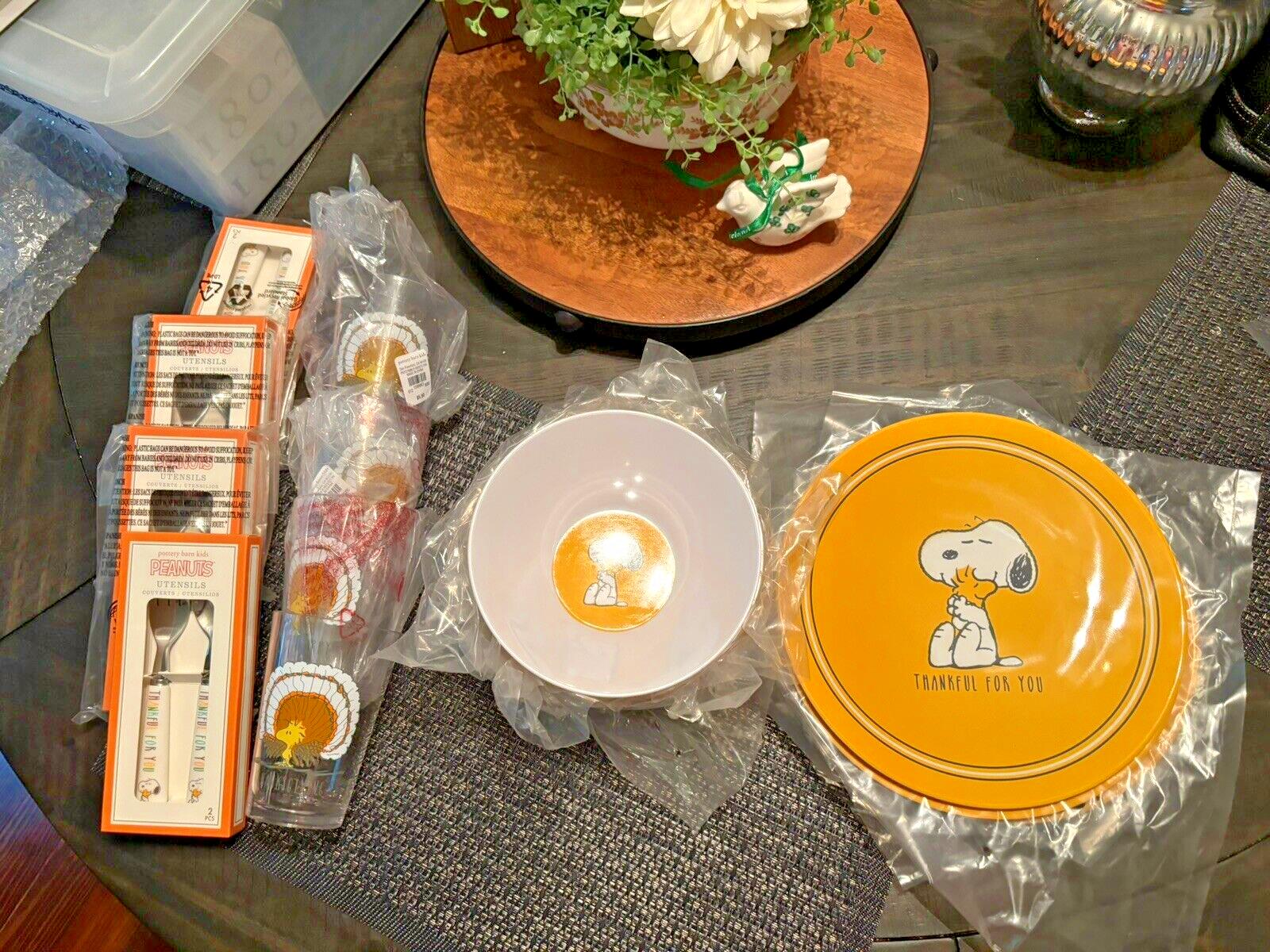 Disney Snoopy Pottery Barn plate cup Bowl+UTENSILS Peanuts Party Disney SET 16