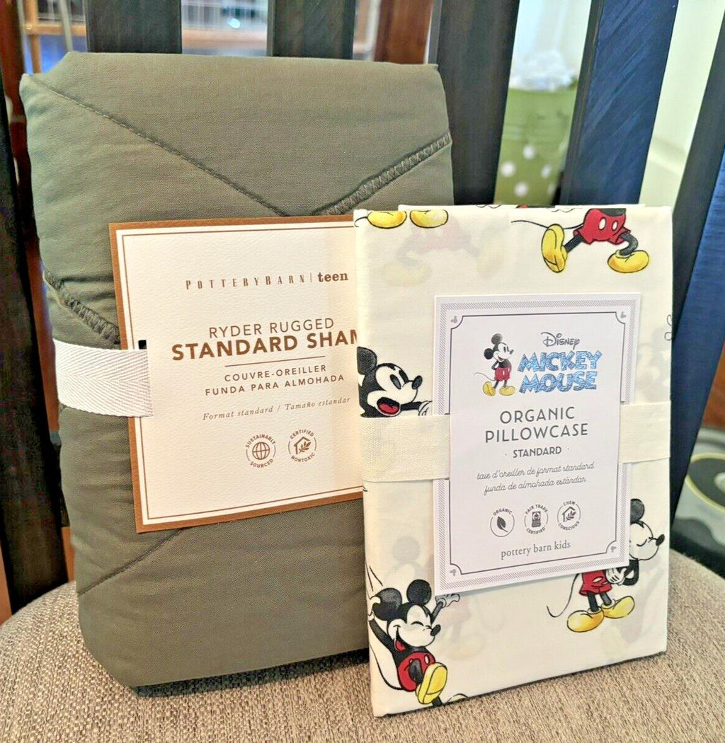 Pottery Barn Disney Mickey Mouse ?PILLOWCASE SHAM holiday Party Kid Gift SET 2