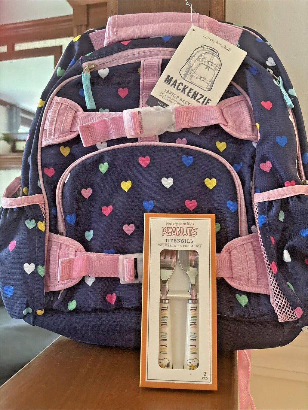School Pottery barn Snoopy Disney LARGE Backpack +Travel Peanuts girl Heart ?? ]