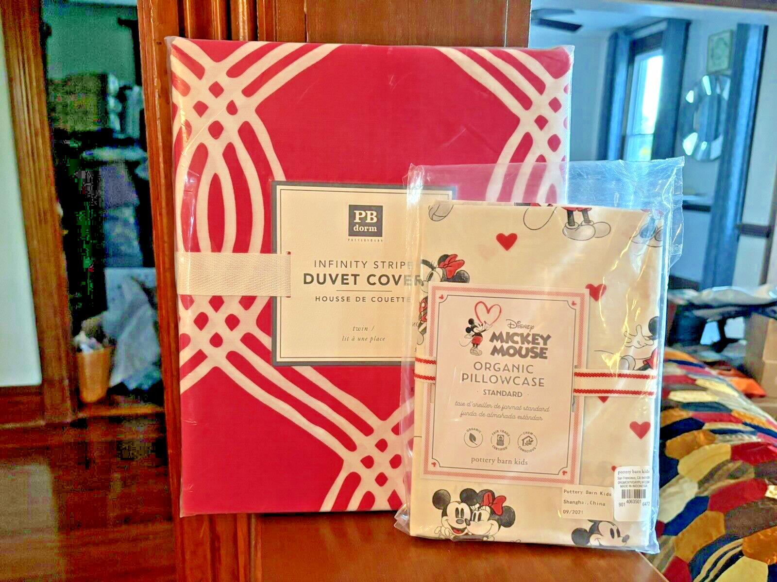 Pottery Barn Mickey Minnie Mouse pillowcase + Pink Duvet holiday disney SET a