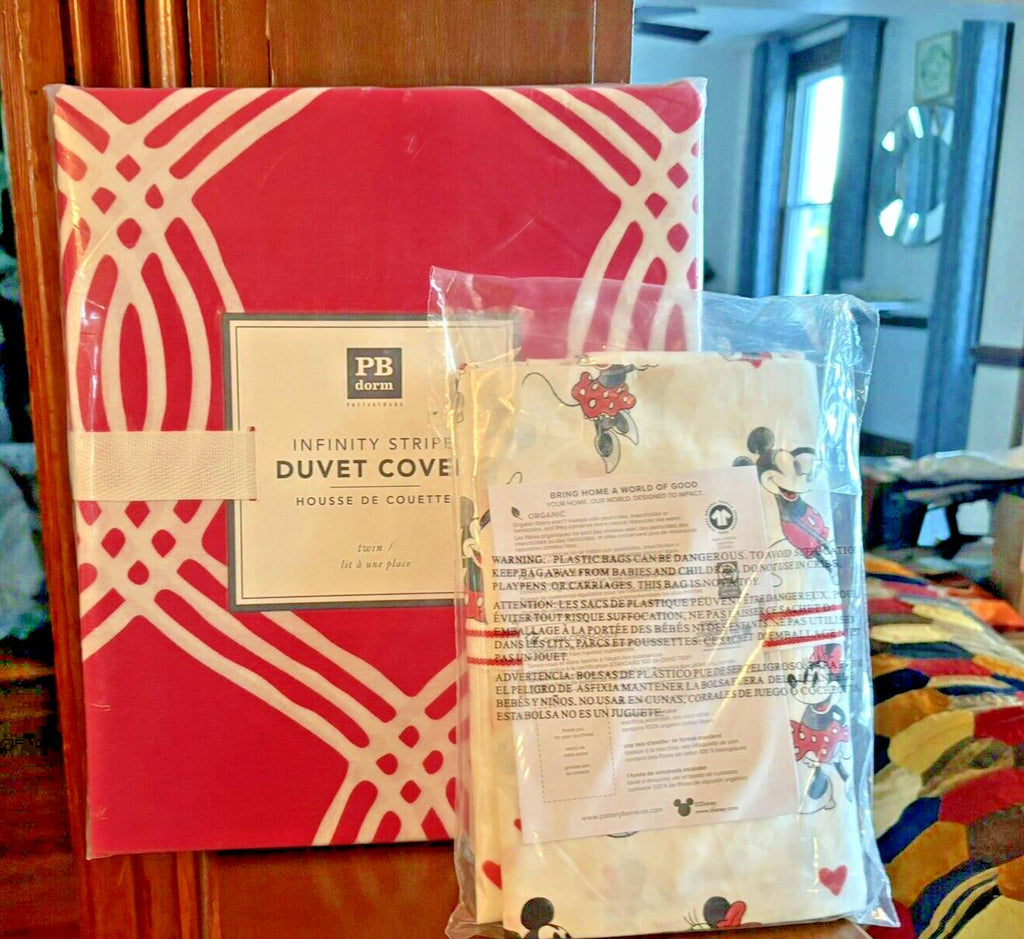 Pottery Barn Mickey Minnie Mouse pillowcase + Pink Duvet holiday disney SET a
