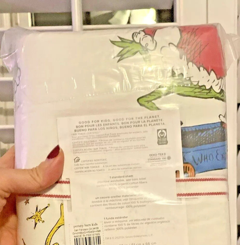 Disney Pottery Barn Grinch hpillow Sham Dr Seuss Holiday Gift party `